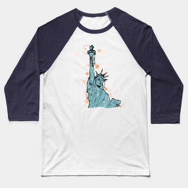 Close view to the statue of Liberty watercolor sketch Baseball T-Shirt by linespace-001